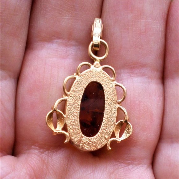 Vintage Russian Soviet USSR 14K 583 Rose Pink Gold Baltic Honey AMBER PENDANT - Picture 3 of 4
